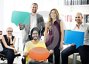 Business Team Holding Speech Bubble Sign Concept