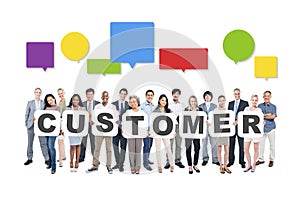 Business Team Holding Word Customer