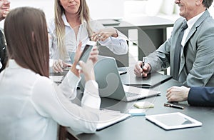 Business team holds a workshop in the office