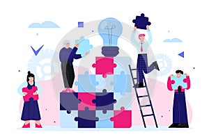 Business team joint work and cooperation with people, flat vector illustration.