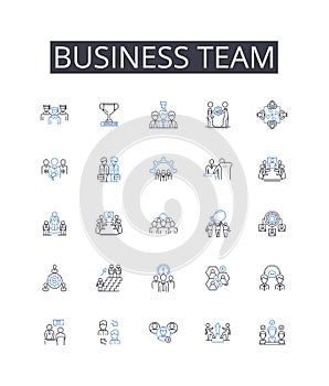 Business team line icons collection. Precision, Superiority, Perfection, Flawlessness, Distinction, Eminence, Supremacy photo
