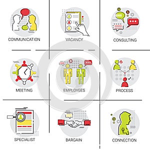 Business Team Meeting Brainstorm Process, Candidate Vacancy Consulting Communication Icon Set