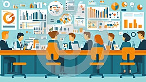 Business team meeting, data analysis