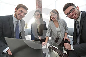 Business team at a meeting in a modern bright office center work