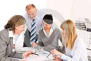 Business team meeting people around table