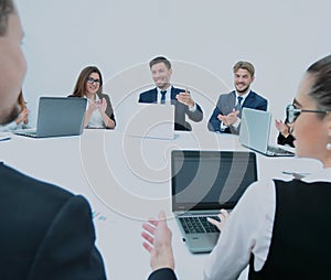 Business Team Meeting Seminar Training Concept. Collegues workin