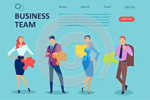 Business team men and women with puzzle pieces