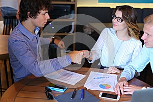 Business team negotiates talk and discuss