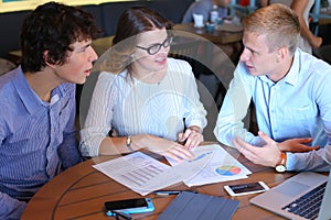 Business team negotiates talk and discuss