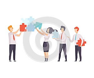 Business Team, Office Colleagues Connecting Puzzle Elements, People Working Together in Company, Teamwork, Cooperation photo