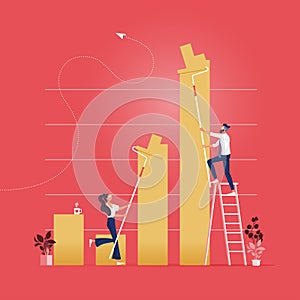 Business team painting financial bar graph-Finance success concept