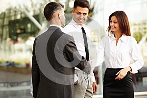 Business Team. People shake hands communicating with each other