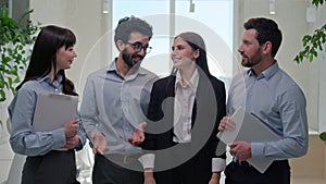 Business team portrait in office diverse men women co-workers multiracial colleagues happy smiling businesswomen and