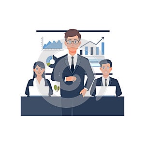 Business Team Presentation and Data Analysis in Office Illustration