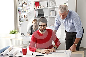 Business team in small architect studio