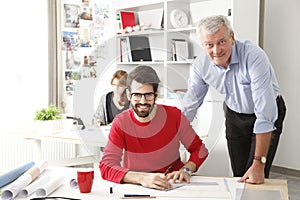 Business team in small architect studio