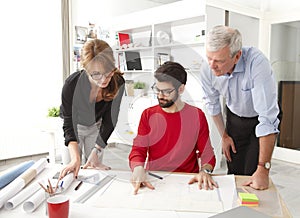 Business team in small architect studio