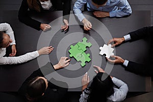 Business team solving puzzle