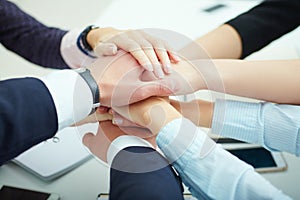 Business team stack hands support concept.