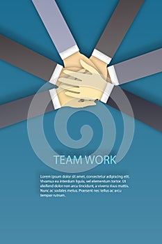 Business team stack their hands together people joining for cooperation success business. Teamwork concept vector illustration