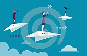 Business team standing on paper airplanes. Vector illustration b