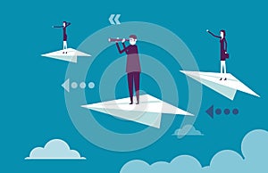 Business team standing on paper airplanes. Vector illustration b