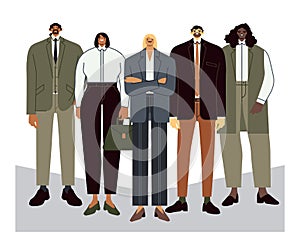 Business team. Teamleader with employees, office workers portrait and professional office people group flat vector photo