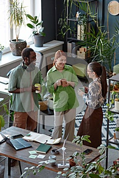 Business Team of Three Chatting at Coffee Break