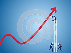 Business team using stairs to building growth graph and preparing for the big profit. Solving finances concept