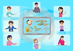 Business team vector concept in video conference during online meeting business man Senior in a video call, chatting with a wide