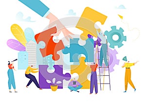 Business team work design, teamwork partnership puzzle vector illustration. Success strategy concept, people corporate