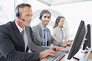 Business team working at a call center