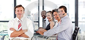 Business team working in a call center