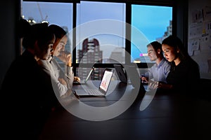 Business team working with computer overtime at night