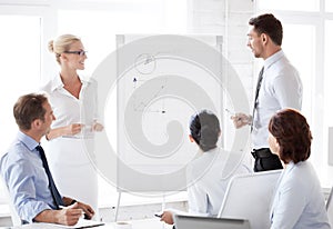 Business team working with flip chart in office