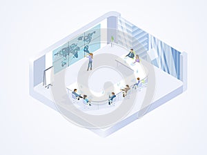Business Team Working in Office Isometric Vector