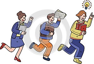 business team working together to run to success illustration in doodle style