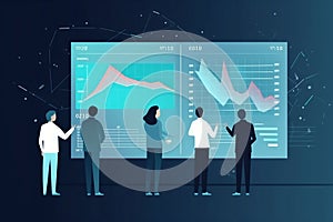 Business teamwork analyzing financial graph on virtual touch screen. business development.