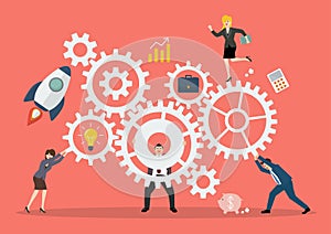 Business teamwork concept with mechanism system