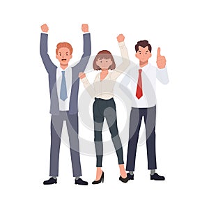 Business Teamwork concept. Successful team of three people. diverse people. Business team Flat vector cartoon illustration