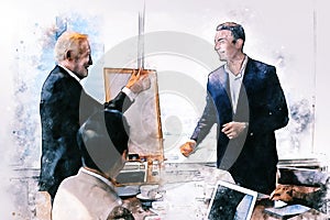 Business teamwork discuss and meeting in meeting room on watercolor illustration painting background.