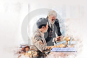 Business teamwork discuss and meeting in meeting room on watercolor illustration painting background.