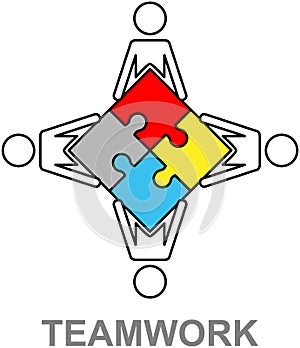 Business teamwork. Employees holds puzzle parts. Successful negotiations. Development of new project