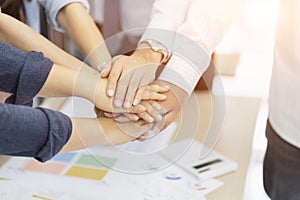 Business teamwork groups people hands, Friends with stacked huddle together, showing unity and teamwork