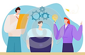 Business teamwork management concept, vector illustration, flat team man woman people character at corporate workflow in