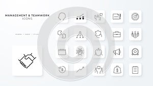 Business teamwork and management icon with black outline style