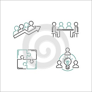 Business teamwork outline icons vector.