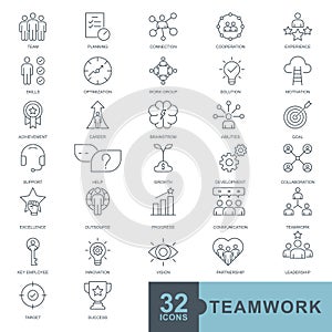 Business teamwork, team building, work group and human resources minimal thin line, glyph solid, filled color web icon set. icons