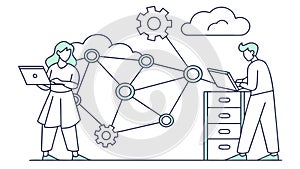 Business Teamwork and Technology, Interconnected Network Solution, vector design Generative AI