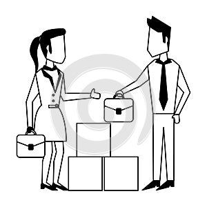 Business teamwork workers avatar in black and white